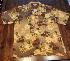 Tommy Bahama Hawaiian Shirt 100% Silk Postcard Print Men's Medium Short Sleeve