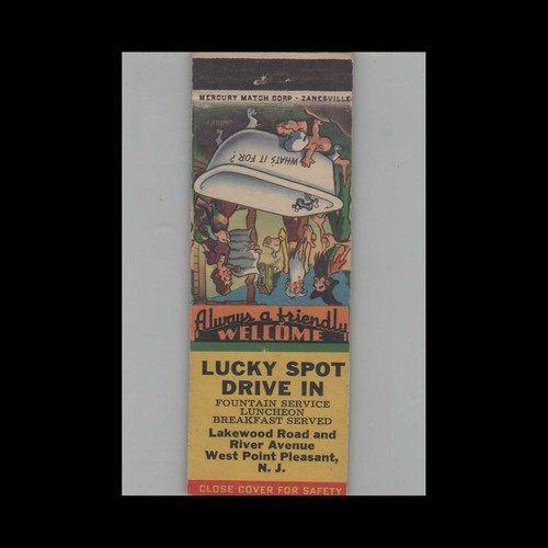 Matchbook Cover Lucky Spot Drive In West Point Pleasant NJ