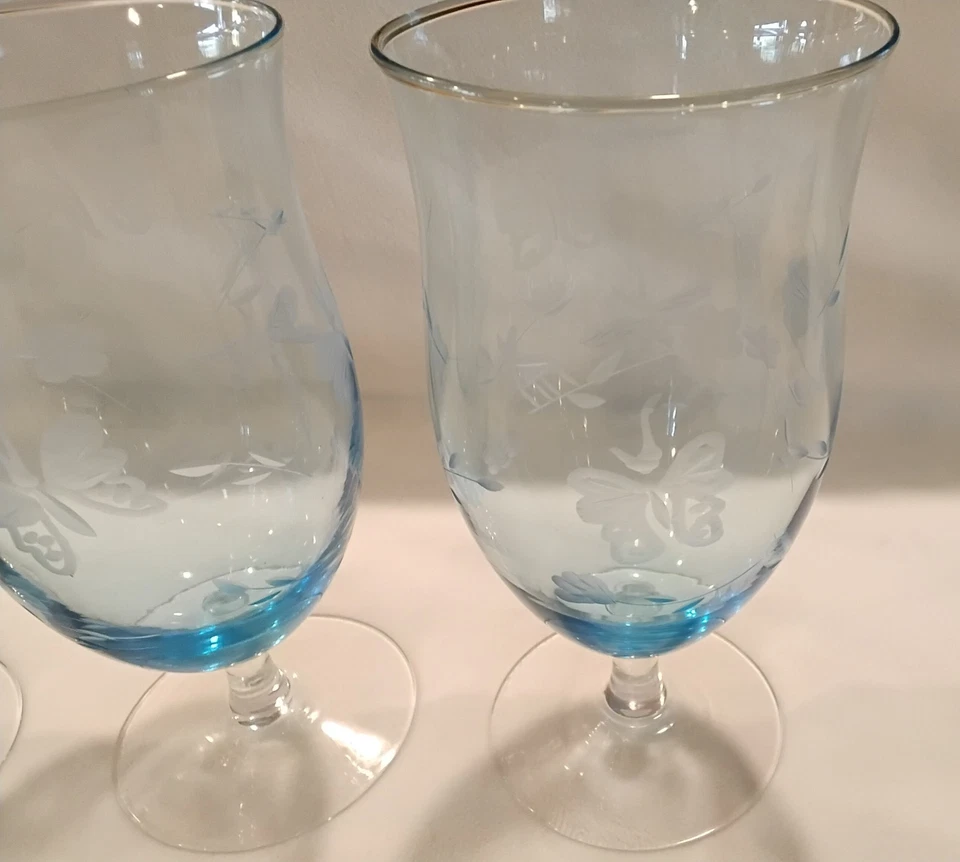 Set of 4 Lenox Crystal Butterfly Meadow Blue Glassware Iced Tea Goblets - Image 2 of 4