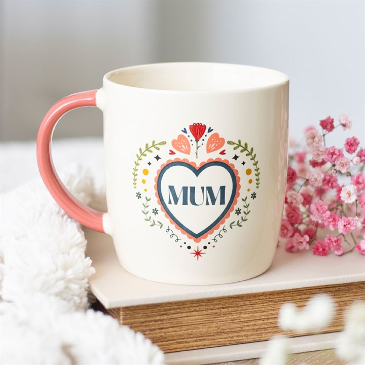Mum Folk Shabby Chic Heart Ceramic Coffee Mug. Gift For Mum.