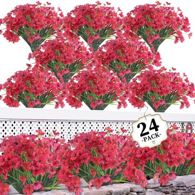 24 Rose Red Bundles Artificial Flowers for Outdoors/Indoors Fake Flowers Plan...