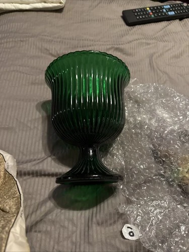 EO Brody Co Emerald Green Ribbed Depression Glass vase/compote
