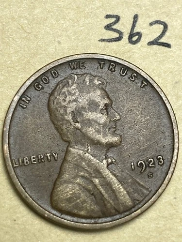 1923-S LINCOLN WHEAT CENT, low mintage date, nice "very fine" grade,  #362