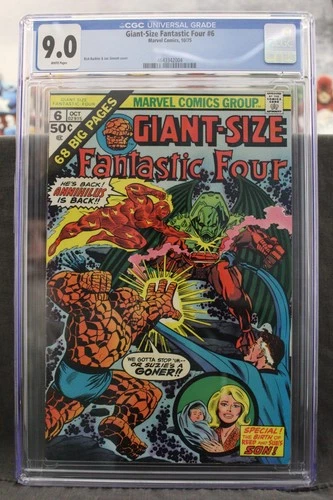 GIANT-SIZE FANTASTIC FOUR #6 ~ 10/1975 ~ CGC Grade 9.0, White Pages ~ New Slab!