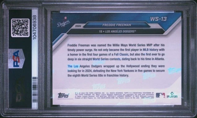 FREDDIE FREEMAN * PSA * 2024 TOPPS NOW * JUEGO DODGERS WS CHAMPS * TARJETA #WS-13 Foto 2 de 4