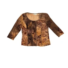 Cato Y2K Floral & Paisley Burnout Velvet Long Sleeve Shirt Women’s Size XL Boho 