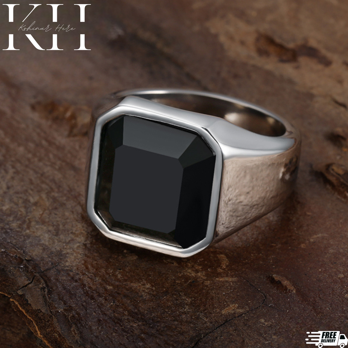 MEN's Stainless Steel Black Onyx Silver Ring Size 7-12 | eBay