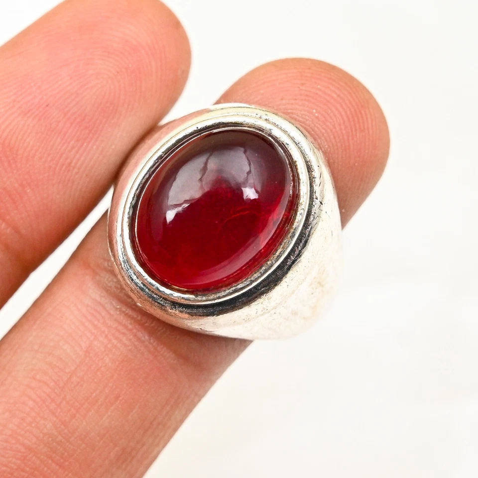 Anillo de hombre granate sólido de plata de ley 925 anillo popular todas las tallas M783 Foto 2 de 4