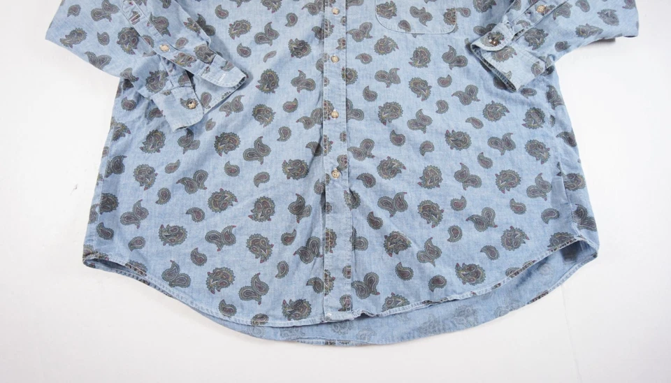 Camisa Guess Vintage Hombres Grande Azul Abotonada Cambray Paisley Georges Marciano Foto 4 de 4