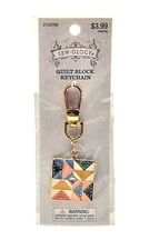 New in Package Sew-Ology Multicolored Enameled Quilt Block Square Keychain
