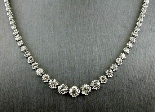 Natural Round Diamond Graduated Lady's Tennis Necklace 18K White Gold 6.32Ct - Picture 2 of 10