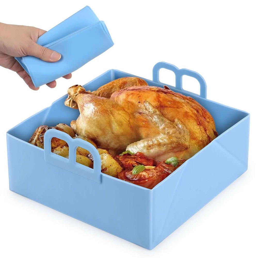 Air Fryer Silicone Pot Basket Non-Stick Safe Oven Square Baking Tray Foldable