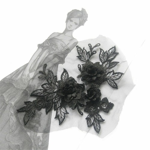 2pcs 3D Embroidery Flower Lace Bridal Applique Lace Tulle Wedding Dress Decor - Picture 17 of 20
