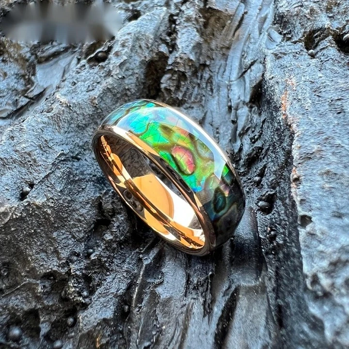 8MM Abalone Shell Inlay Multicolor Tungsten Carbide Ring Band Dome Polish Ring - Image 2 of 3