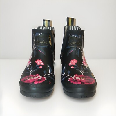 NEW Joules Wellibob Short Rain Boot - US 7, Black Floral