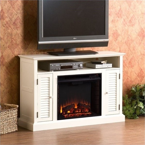 Bowery Hill 48" Electric Fireplace TV Stand in Antique White for sale