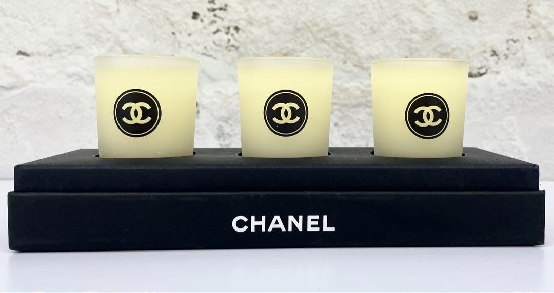 Chanel Candle Scented Glass Logo 3 piece set w/Box VIP Gift