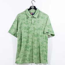 Chaps Palm Tree Hawaiian Polo Shirt L Large Short Sleeve Floral Tropical AOP