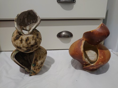 Vintage Keramik Paar muschelförmige abstrakte Kunst Statue's
