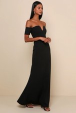 Lulu's Lynne Black Off-the-Shoulder Maxi Dress Formal Black Tie Size Small