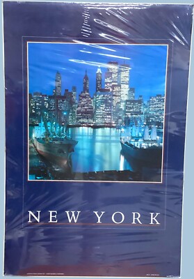 Twin Towers Brooklyn Bridge New York City Poster 24''x36'' 90s Vintage Jim Rudnick