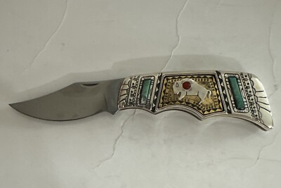 Franklin Mint Buffalo Themed Folding Pocket Knife Has Flaws L100