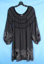 MAX STUDIO Black CHIFFON Silver Metallic/Velvet FLORAL Off-The-Shoulder DRESS XS