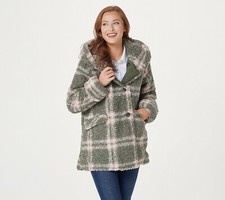Centigrade Plaid Sherpa Jacket With Button Closure-olive-2x-new-a382168