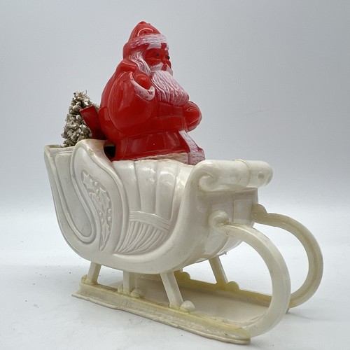 Vintage Hard Plastic SANTA Sled w TREE Candy Container Christmas Ornament - Picture 2 of 4