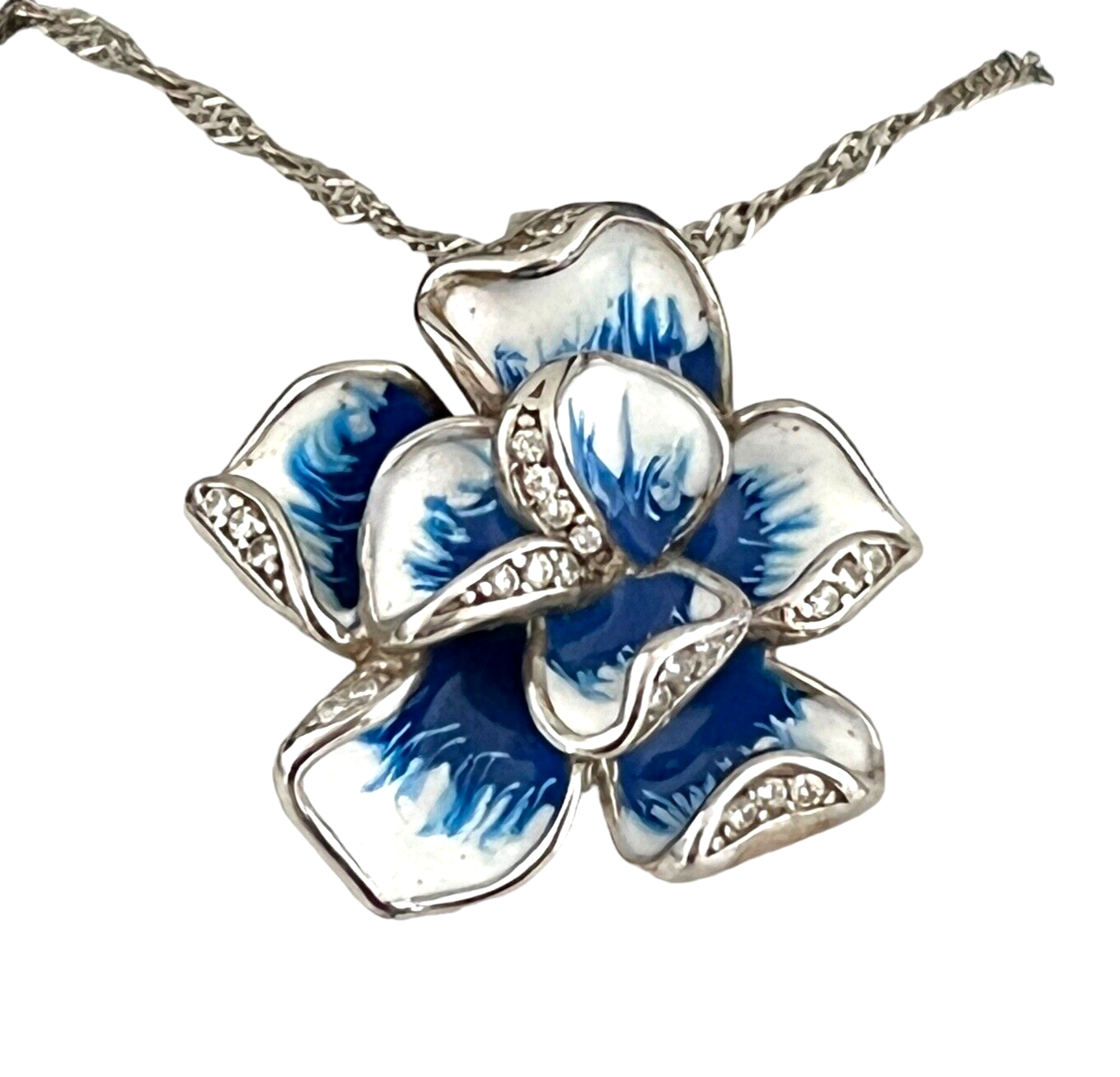 Signed Necklace Sterling Silver Enamel Flower Signed FZN 925 12A eBay
