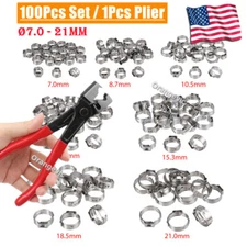 130PCS Hose Clamp Assorted Stainless Steel Ear Cinch Rings Crimp Pinch Plier Set