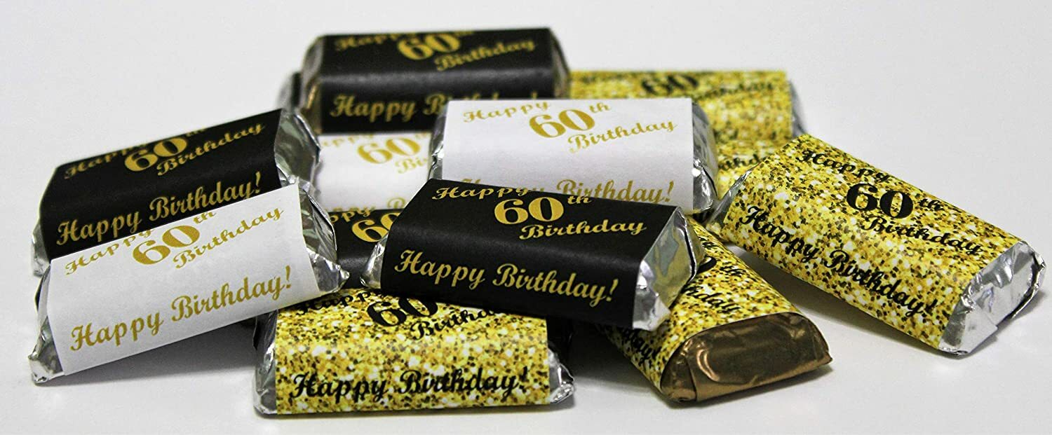 60th Birthday Miniatures Candy Bar Wrapper, (Set of 60) CANDY NOT