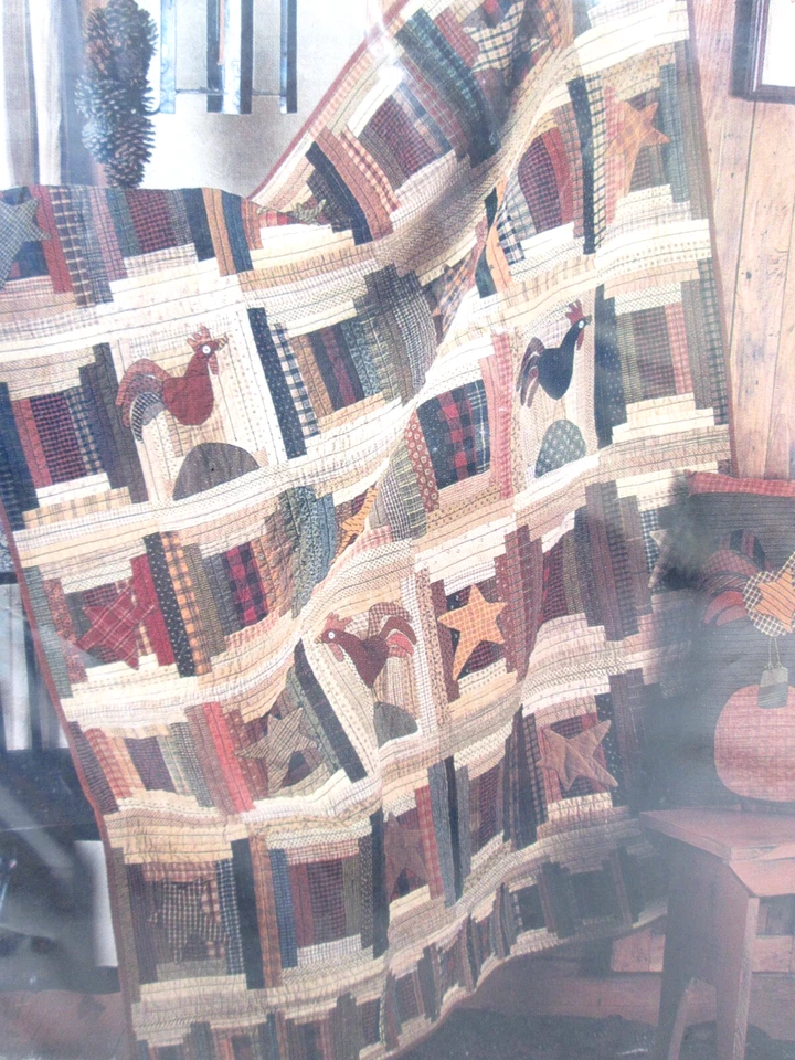 Rise Shine Indygo Junction Quilt Pattern Rooster Applique Redwork Pieced Vintage - Image 2 of 4