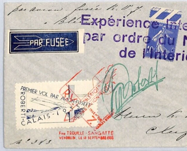 FRANCE ROCKET MAIL Cover *PAR FUSÉE* FIRST FLIGHT INTERRUPTED 1935 SIGNED YE18 - Image 2 of 4