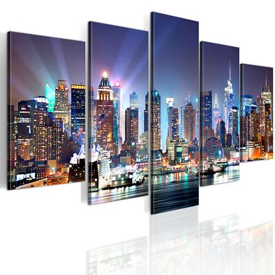 NEW YORK NYC SKYLINE STADT LIGHTS Wandbilder xxl Bilder Vlies Leinwand 9020099