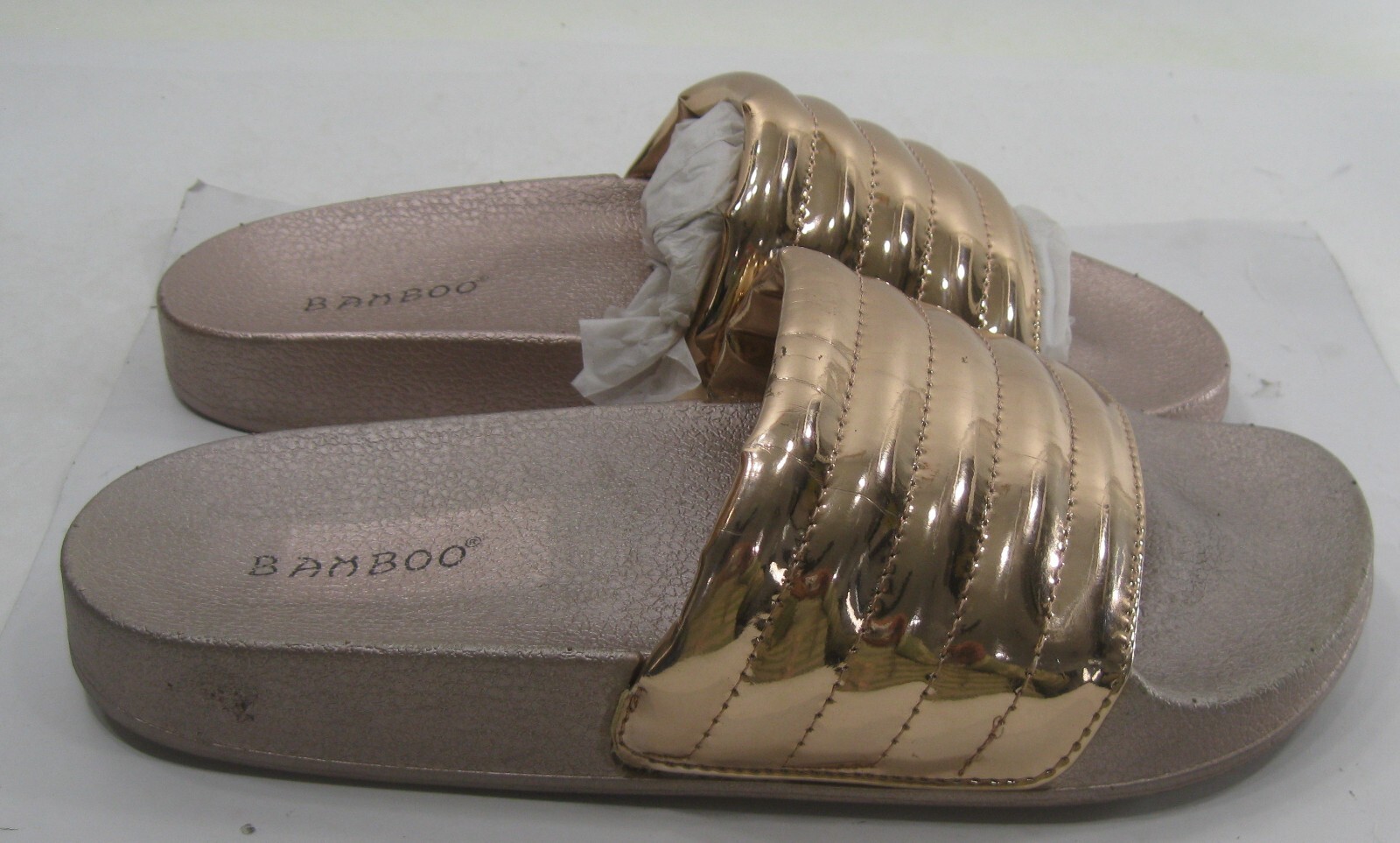 PANTOFOLA D’ORO nuove pantofole slip on bambù oro punta aperta sandali taglia 7