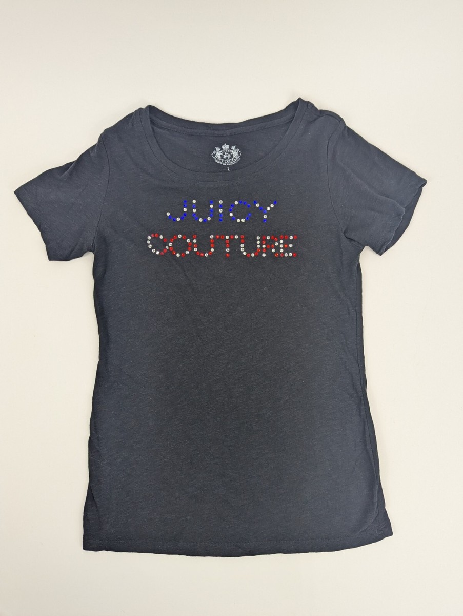 JUICY COUTURE★ rhinestones Logo T-shirt JC207 Juicy Couture Rhinestone USA Bedazzled T Shirt Women's Sz L