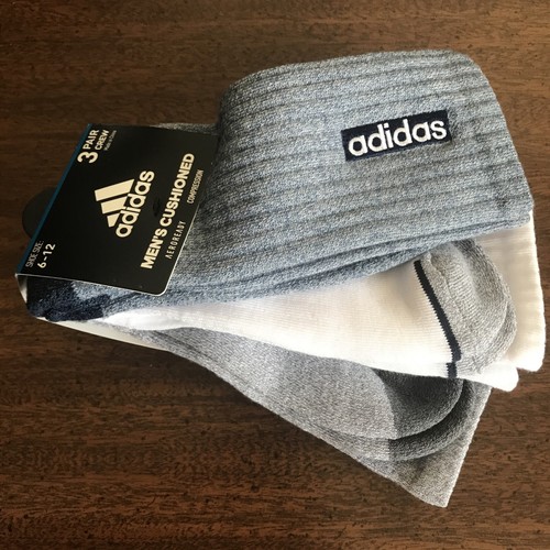 ADIDAS AEROREADY ARCH COMPRESSION CREW SOCKS - 3 PAIR MEN'S Blue/Gray/White NEW - Picture 14 of 17