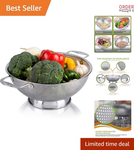 Stainless Steel Micro-Perforated 5-Quart Colander Professional Kitchen Strainer
