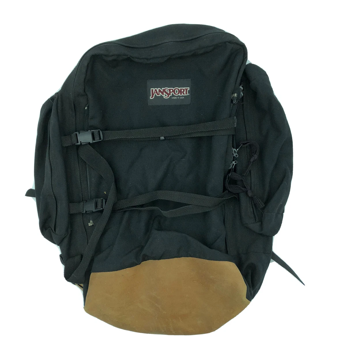Jansport black backpack leather bottom cheap