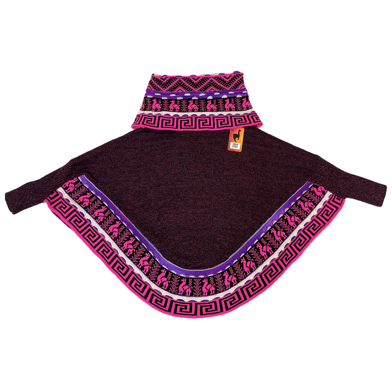 ANDEAN ALPACA HANDMADE WOMEN PURPLE CAPE COAT PONCHO M