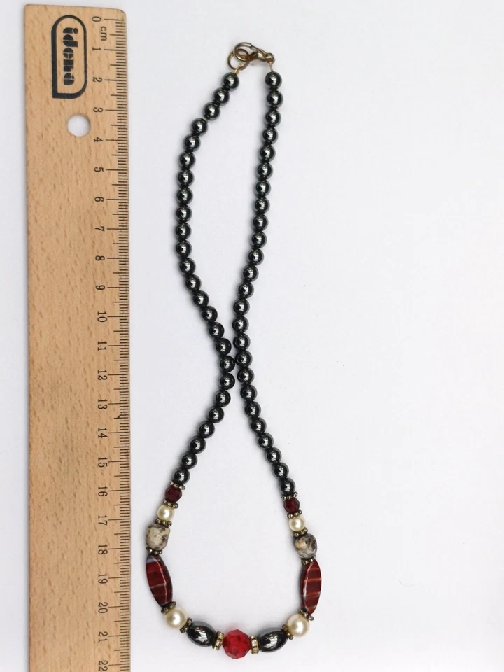 GIROCOLLO PIETRA NATURALE EMATITE E VETRO ROSSO - Immagine 3 di 4