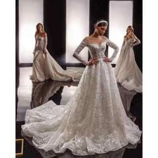 Wedding Dresses A Line Sweetheart Neckline Full Sleeves With Beading Sequined