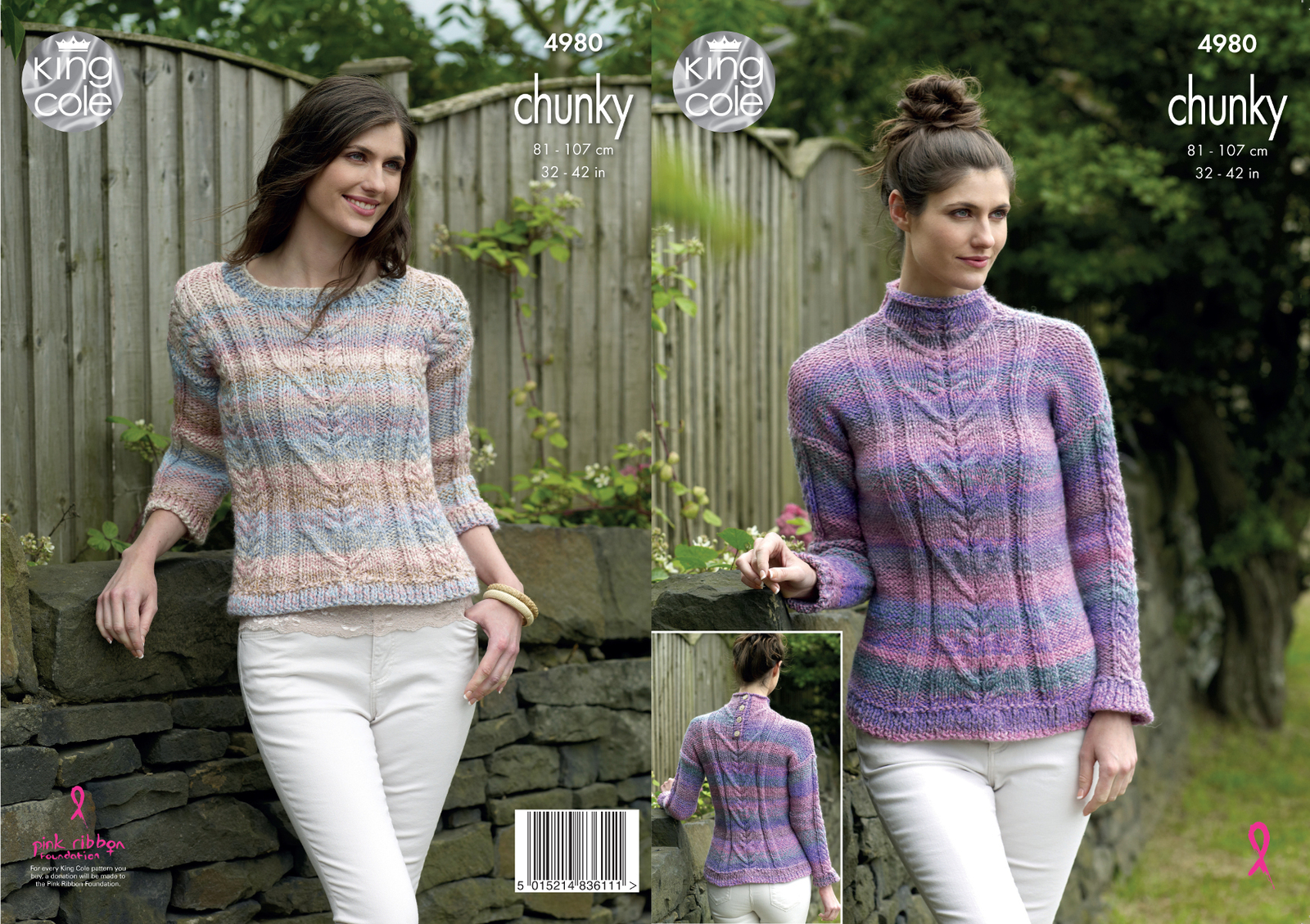 Scoop or Funnel Neck Sweater Womens Chunky Knitting Pattern King Cole 4980