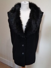 Ann Harvey Black Faux Suede And Shearling Gilet With Pockets - Size 18