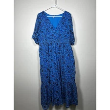 Old Navy Royal Blue Midi Dress XL Floral Tiered Cottagecore Modest Fall Wedding