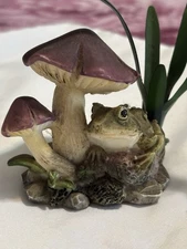 Frog In Mushrooms Figurine Art