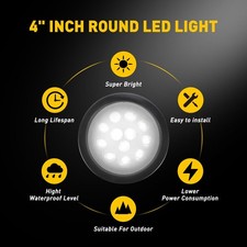 2pcs 4inch Led White Round Tail Light Backup Brake Stop Signal Lamp For Truck