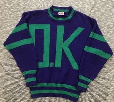 Vintage 80s 100 Acrylic Bright Geometric Chunky Green-blue Sweater