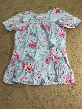 Koi by Kathy Peterson Scrub Top Women Small Mon Amour Floral Square Neckline
